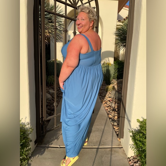 Eloquii 22/24 stretchy blue dress retro tie in front - Picture 1 of 7